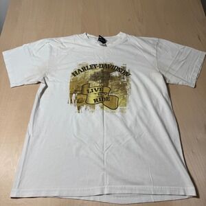 Harley Davidson GUAM Live To Ride White Graphic T Shirt Mens